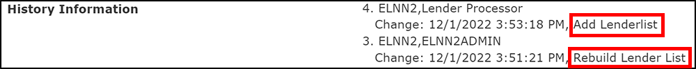 Rebuild Lenders History Information Confirmation