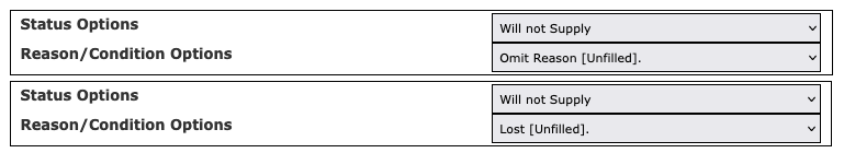 Unfilled Status Examples